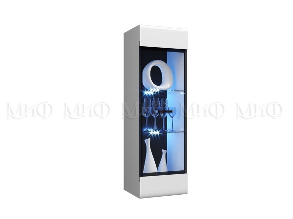 Пенал Навесной Универсальный со Стеклом Ницца NEW МДФ Белый Глянец (400x1280x346)