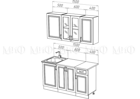 Кухонный Гарнитур Кармен-1 МДФ 1500 мм/Разные Цвета