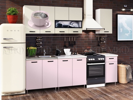 Кухонный Гарнитур Риана-2 NEW/Доброе Утро (Бежевый+Розовый Фотопечать) ЛДСП 2000 мм