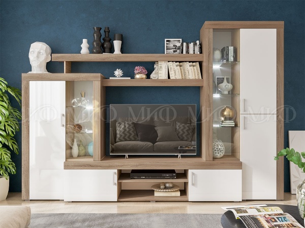 Гостиная Стася МДФ (Ш-3000 мм x В-2070 мм x Г-460 мм)/Разные Цвета